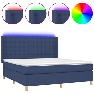 vidaXL Sommier à lattes de lit matelas et LED Bleu 160x200 cm Tissu pas cher