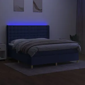 vidaXL Sommier à lattes de lit matelas et LED Bleu 180x200 cm Tissu pas cher