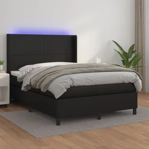 vidaXL Sommier à lattes de lit matelas LED Noir 140x200cm Similicuir pas cher