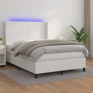 vidaXL Sommier à lattes de lit matelas LED Blanc 140x200 cm Similicuir pas cher