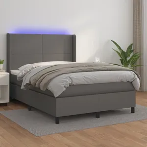 vidaXL Sommier à lattes de lit matelas LED Gris 140x200 cm Similicuir pas cher