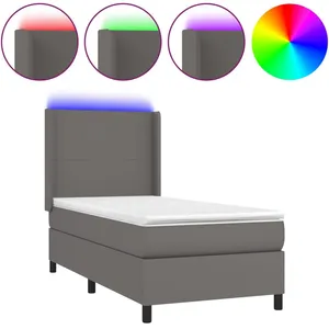 vidaXL Sommier à lattes de lit matelas LED Gris 80x200 cm Similicuir pas cher