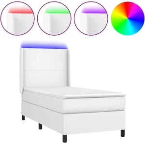 vidaXL Sommier à lattes de lit matelas LED Blanc 90x190cm Similicuir pas cher