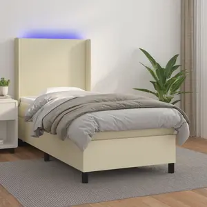 vidaXL Lit Boxspring avec matelas & LED Crème 100x200 cm Similicuir pas cher