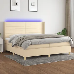 vidaXL Sommier à lattes de lit matelas et LED Crème 200x200 cm Tissu pas cher