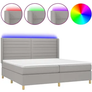 vidaXL Sommier à lattes de lit matelas LED Gris clair 200x200 cm Tissu pas cher