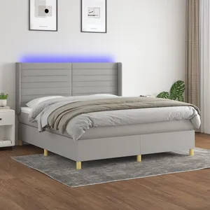 vidaXL Sommier à lattes de lit matelas LED Gris clair 180x200 cm Tissu pas cher