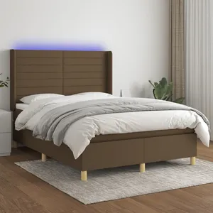 vidaXL Sommier à lattes de lit matelas et LED Marron foncé 140x200 cm pas cher