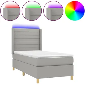 vidaXL Sommier à lattes de lit matelas LED Gris clair 90x200cm Tissu pas cher