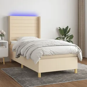 vidaXL Sommier à lattes de lit matelas et LED Crème 90x190 cm Tissu pas cher