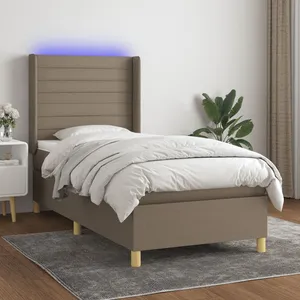 vidaXL Sommier à lattes de lit matelas et LED Taupe 80x200cm Tissu pas cher