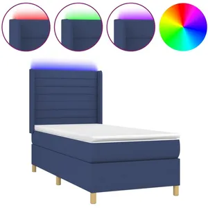 vidaXL Sommier à lattes de lit matelas et LED Bleu 80x200cm Tissu pas cher