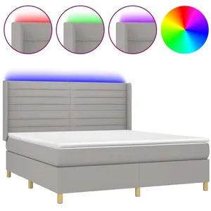vidaXL Sommier à lattes de lit matelas LED Gris clair 160x200 cm Tissu pas cher