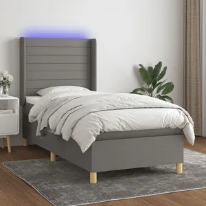 vidaXL Sommier à lattes de lit matelas LED Gris foncé 100x200 cm Tissu pas cher