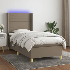 vidaXL Sommier à lattes de lit matelas et LED Taupe 100x200 cm Tissu pas cher