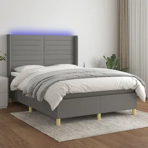 vidaXL Sommier à lattes de lit matelas LED Gris foncé 140x190 cm Tissu pas cher