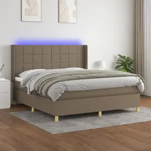 vidaXL Sommier à lattes de lit matelas et LED Taupe 180x200 cm Tissu pas cher