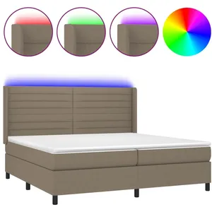 vidaXL Sommier à lattes de lit matelas et LED Taupe 200x200 cm Tissu pas cher