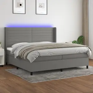 vidaXL Sommier à lattes de lit matelas LED Gris foncé 200x200 cm Tissu pas cher
