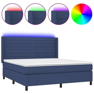 vidaXL Sommier à lattes de lit matelas et LED Bleu 160x200 cm Tissu pas cher