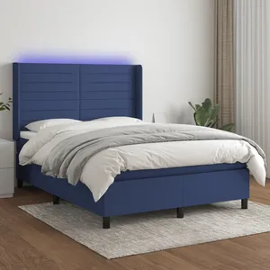 vidaXL Sommier à lattes de lit matelas et LED Bleu 140x200 cm Tissu pas cher
