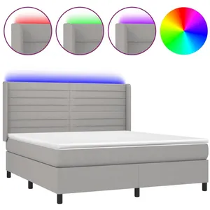 vidaXL Sommier à lattes de lit matelas LED Gris clair 160x200 cm Tissu pas cher
