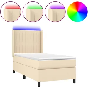 vidaXL Sommier à lattes de lit matelas et LED Crème 90x200 cm Tissu pas cher