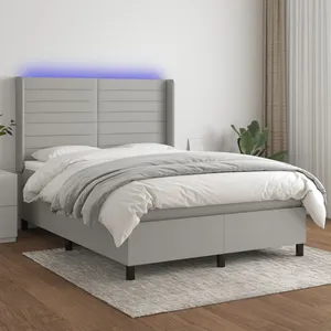 vidaXL Sommier à lattes de lit matelas LED Gris clair 140x200 cm Tissu pas cher