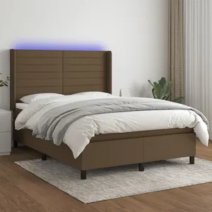 vidaXL Sommier à lattes de lit matelas et LED Marron foncé 140x200 cm pas cher