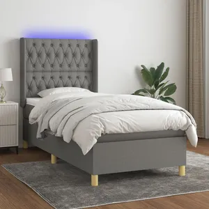 vidaXL Sommier à lattes de lit matelas LED Gris foncé 90x200cm Tissu pas cher
