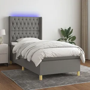 vidaXL Sommier à lattes de lit matelas LED Gris foncé 90x190cm Tissu pas cher