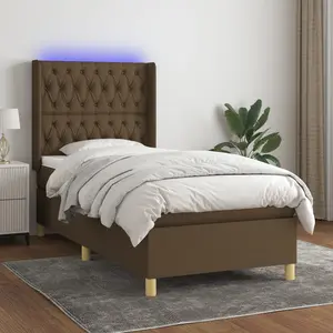 vidaXL Sommier à lattes de lit matelas LED Marron foncé 80x200cm Tissu pas cher