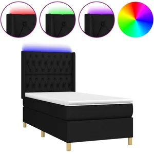 vidaXL Sommier à lattes de lit matelas et LED Noir 90x190 cm Tissu pas cher