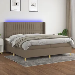 vidaXL Sommier à lattes de lit matelas et LED Taupe 200x200 cm Tissu pas cher