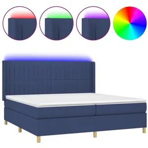 vidaXL Sommier à lattes de lit matelas et LED Bleu 200x200 cm Tissu pas cher