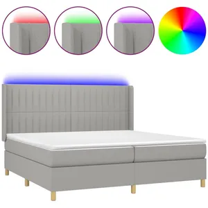 vidaXL Sommier tapissier matelas et LED Gris clair 200x200 cm Tissu pas cher