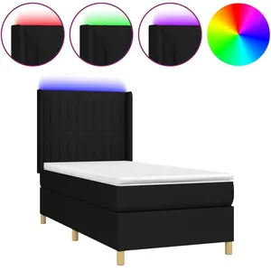 vidaXL Sommier à lattes de lit matelas et LED Noir 90x200 cm Tissu pas cher
