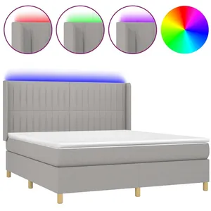 vidaXL Sommier à lattes de lit matelas LED Gris clair 160x200 cm Tissu pas cher
