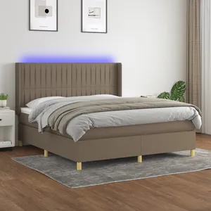 vidaXL Sommier à lattes de lit matelas et LED Taupe 160x200 cm Tissu pas cher