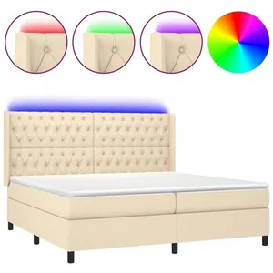 vidaXL Sommier à lattes de lit matelas et LED Crème 200x200 cm Tissu pas cher