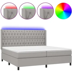 vidaXL Sommier à lattes de lit matelas LED Gris clair 200x200 cm Tissu pas cher