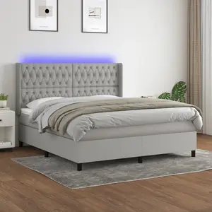 vidaXL Sommier à lattes de lit matelas LED Gris clair 180x200 cm Tissu pas cher