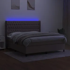 vidaXL Sommier à lattes de lit matelas et LED Taupe 180x200 cm Tissu pas cher