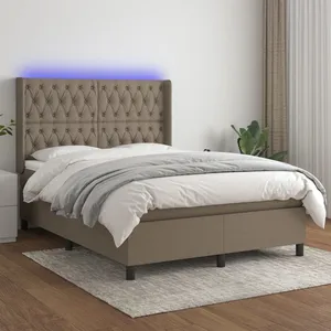 Comparateur de prix : vidaXL Sommier à lattes de lit matelas et LED Taupe 140x190 cm Tissu