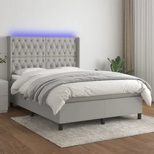 vidaXL Sommier à lattes de lit matelas LED Gris clair 140x200 cm Tissu pas cher