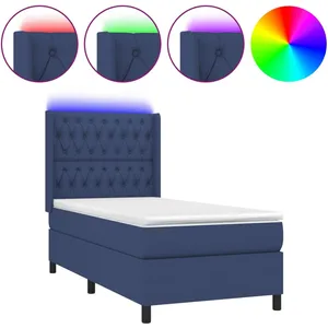 vidaXL Sommier à lattes de lit matelas et LED Bleu 80x200cm Tissu pas cher
