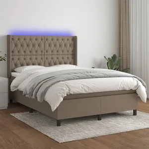 vidaXL Sommier à lattes de lit matelas et LED Taupe 140x200 cm Tissu pas cher