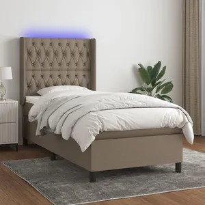 vidaXL Sommier à lattes de lit matelas et LED Taupe 100x200 cm Tissu pas cher