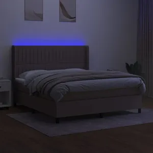 vidaXL Sommier à lattes de lit matelas et LED Taupe 180x200 cm Tissu pas cher