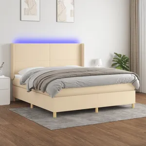 vidaXL Sommier à lattes de lit matelas et LED Crème 160x200 cm Tissu pas cher